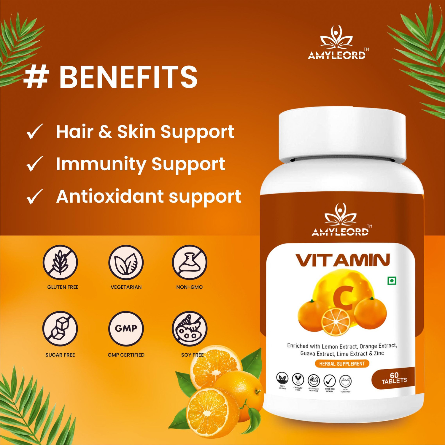 Image of Amyleord Natural Vitamin C Tablet Amla ,orange Extract With Zinc For Immunity & Skincare