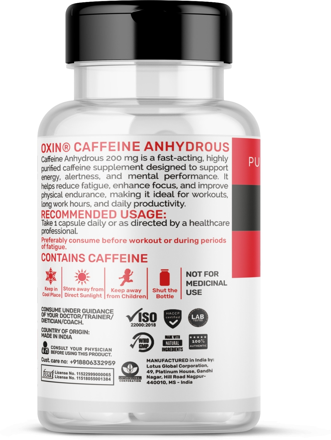 Image of Oxin Nutrition Caffeine 200mg | Energy | Focus | Endurance | Pre Workout