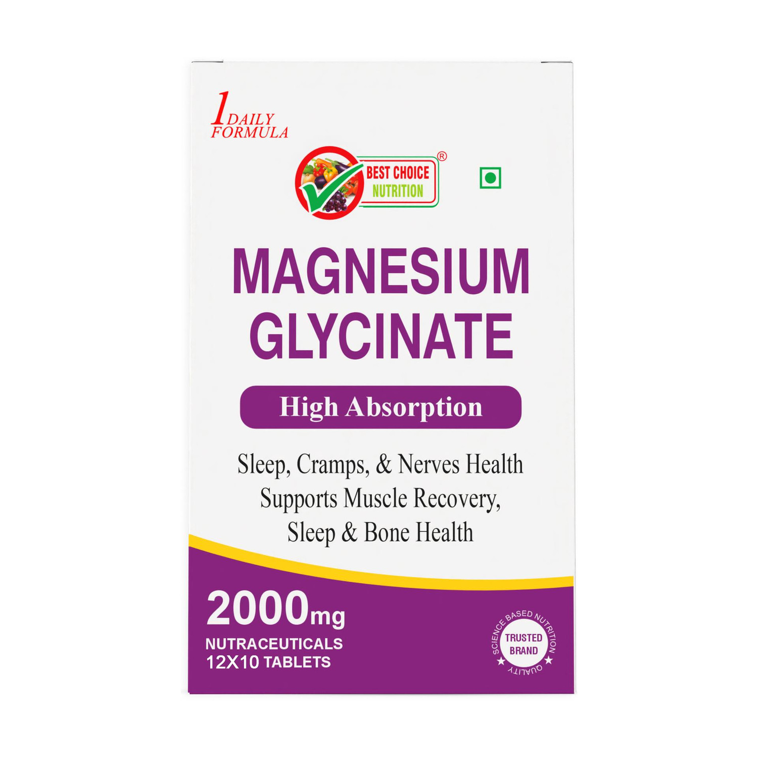 Image of 1DAILYFORMULA BEST CHOICE NUTRITION Magnesium Glycinate Tablets Muscle Recovery, Sleep & Nerve