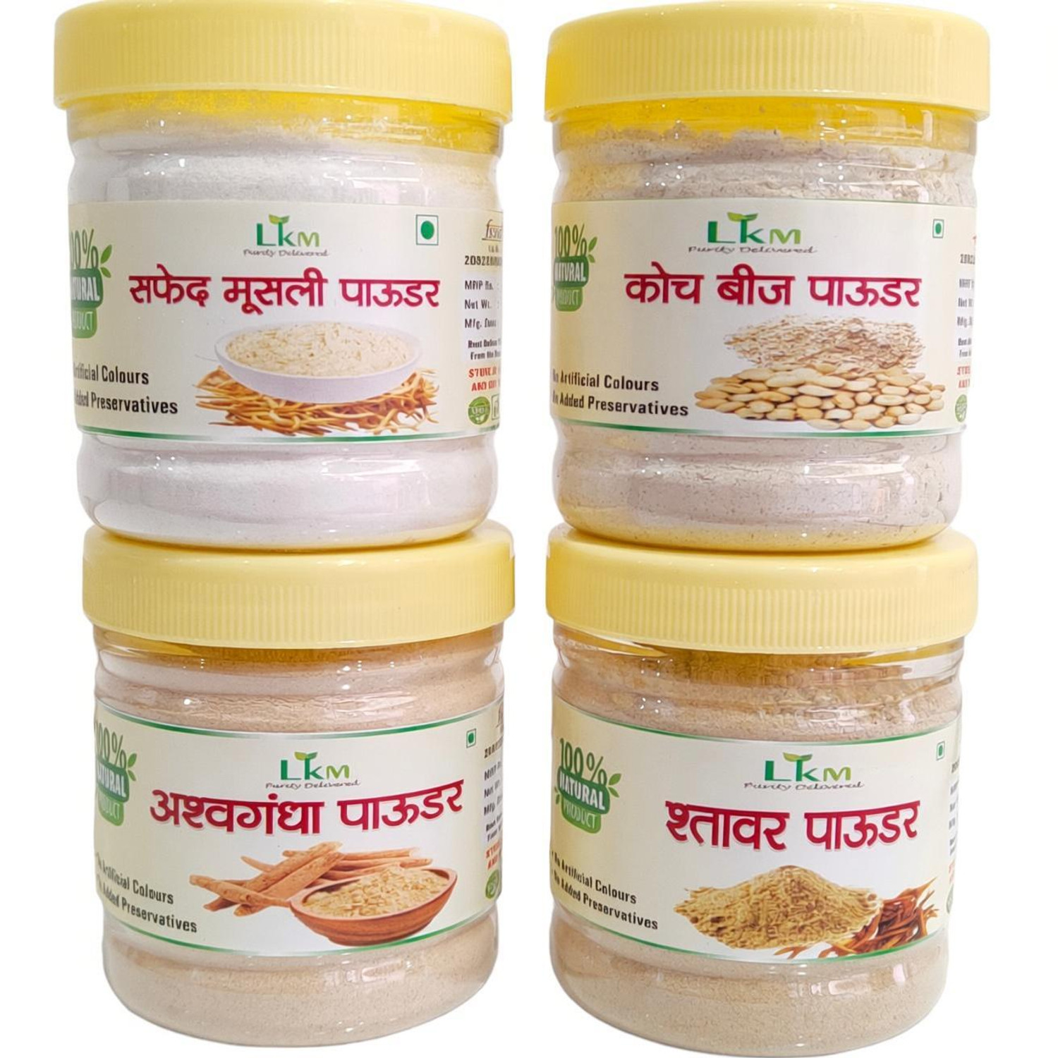 Image of LKM Combo pack Ashavgandha , Satavar,Safedmusli Koch Beej each 50 gm (200gm)
