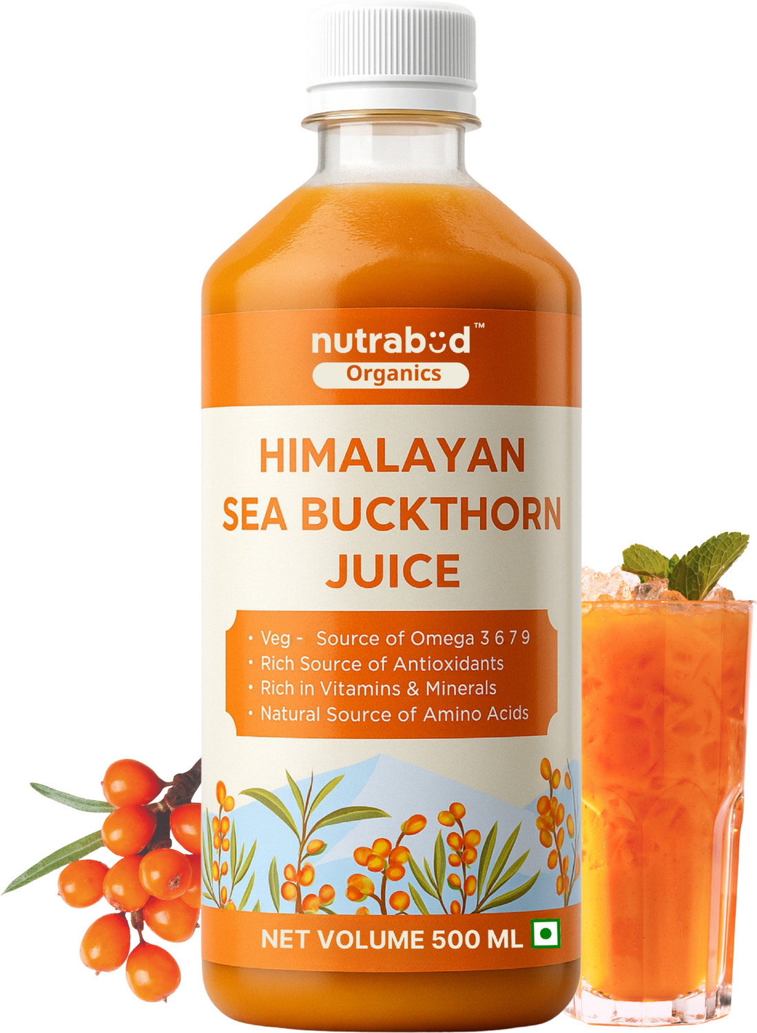 Image of Nutrabud Sea Buckthorn Juice - Sourced From Ladakh - Rich in Omega 3,6,7,9 & Vitamin C