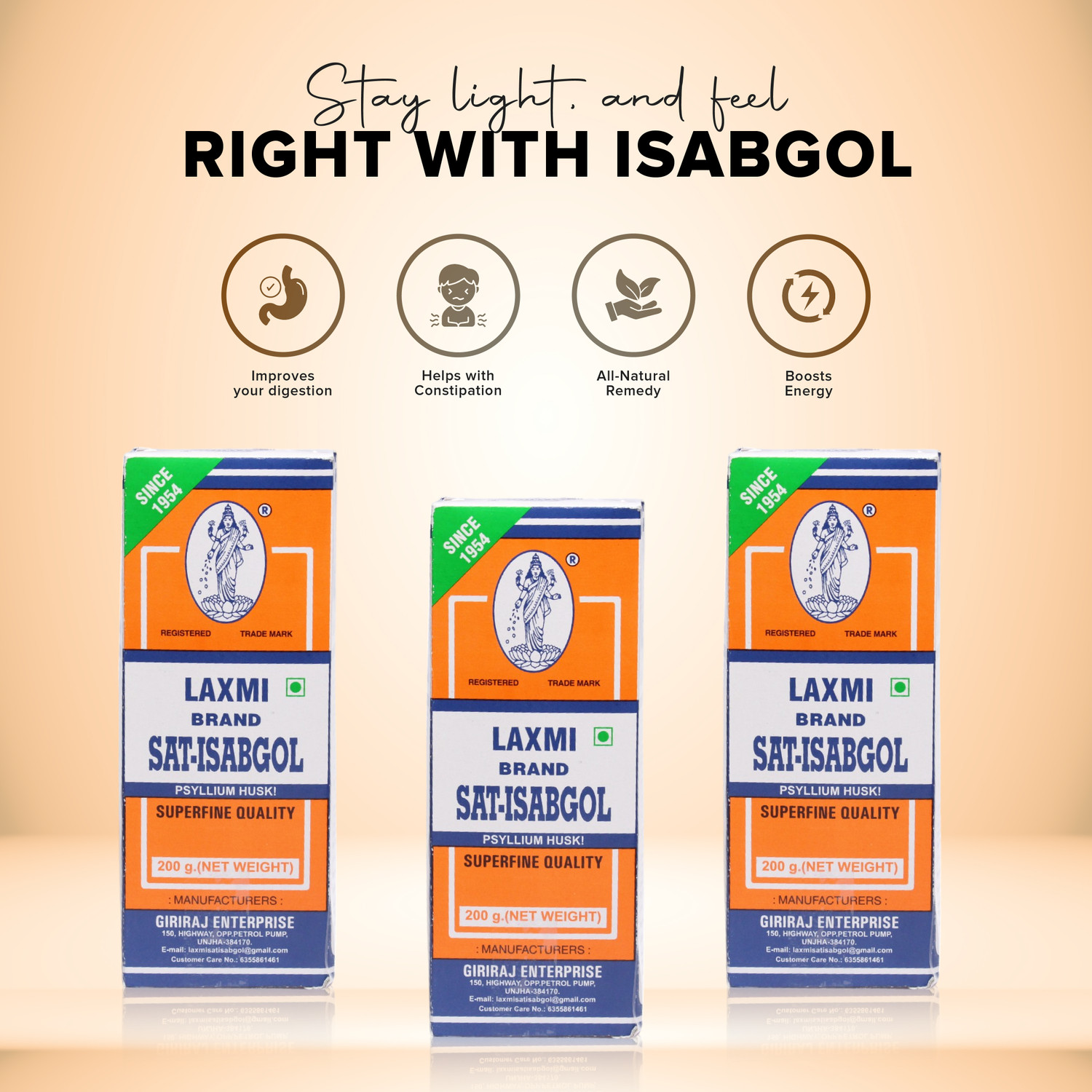 Image of LAXMI Sat Isabgol Psyllium Husk (Pack of 3)
