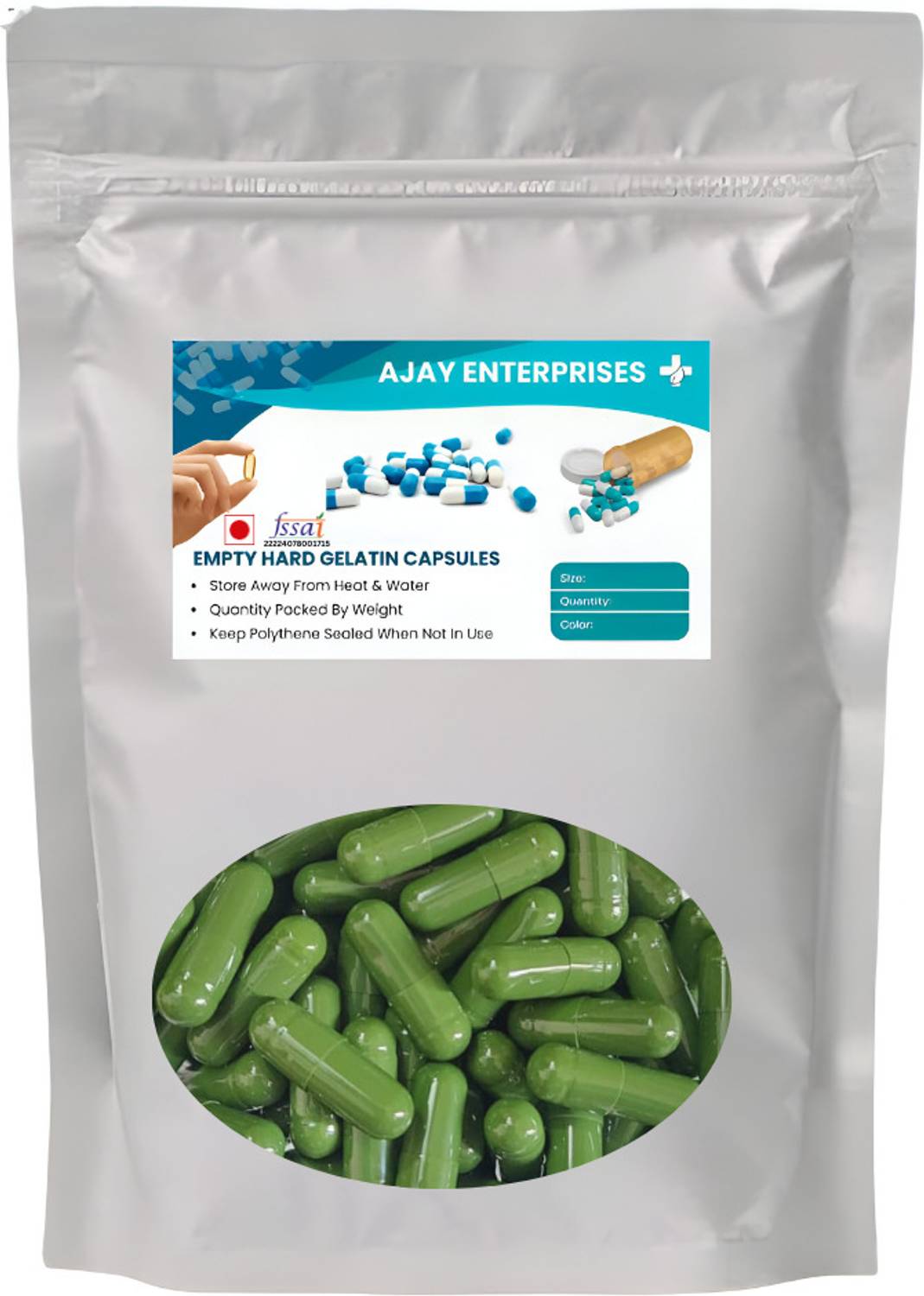 Ajay Enterprises Empty Gelatin Capsules Pharma Raw Materials (Green(Size 0)500Pieces)