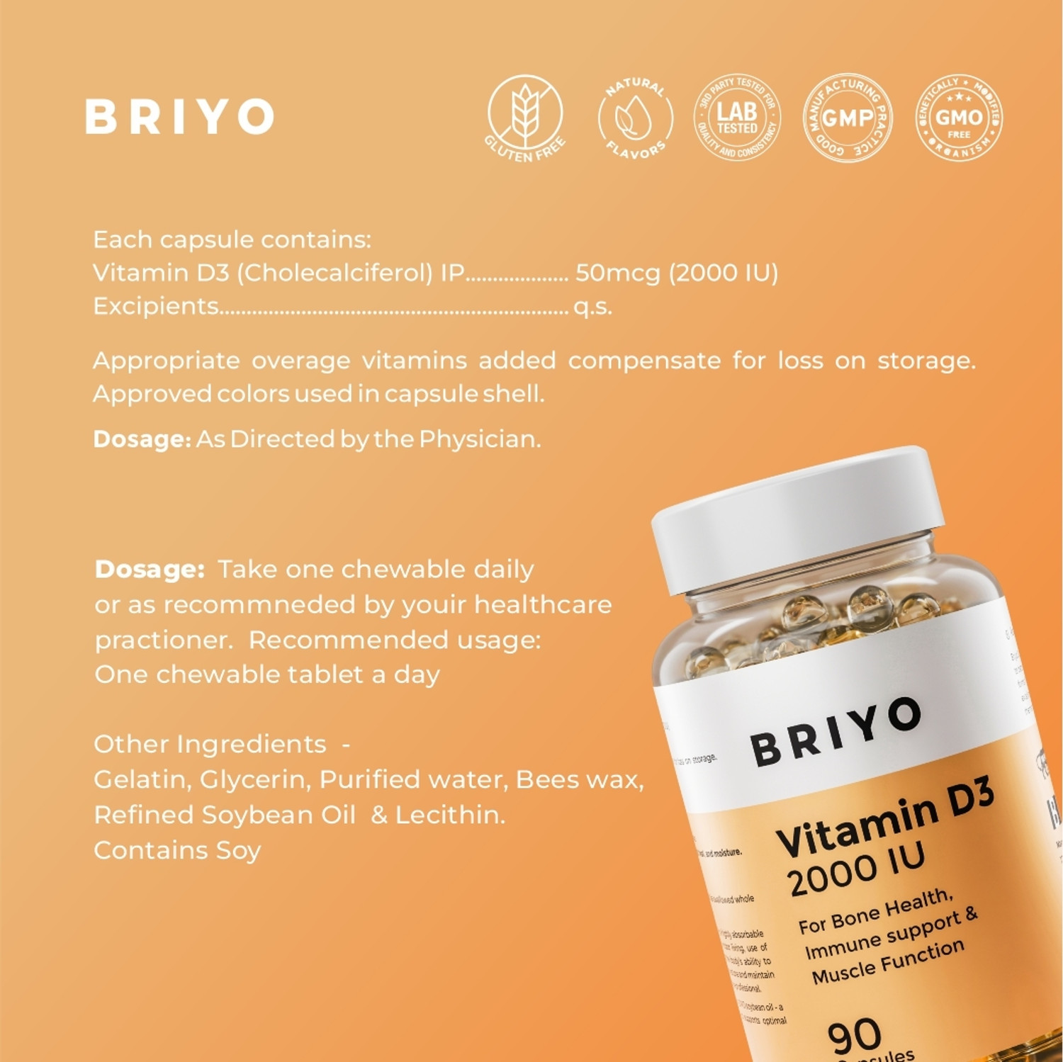 Image of BRIYOSIS Briyo Vitamin D3 2000 IU - 90 Softgels
