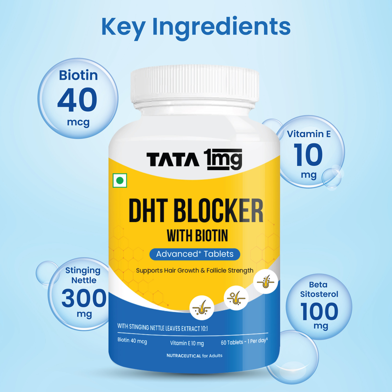 Image of TATA 1mg DHT Blocker with Biotin Advanced Tablet | Promotes Hair Growth