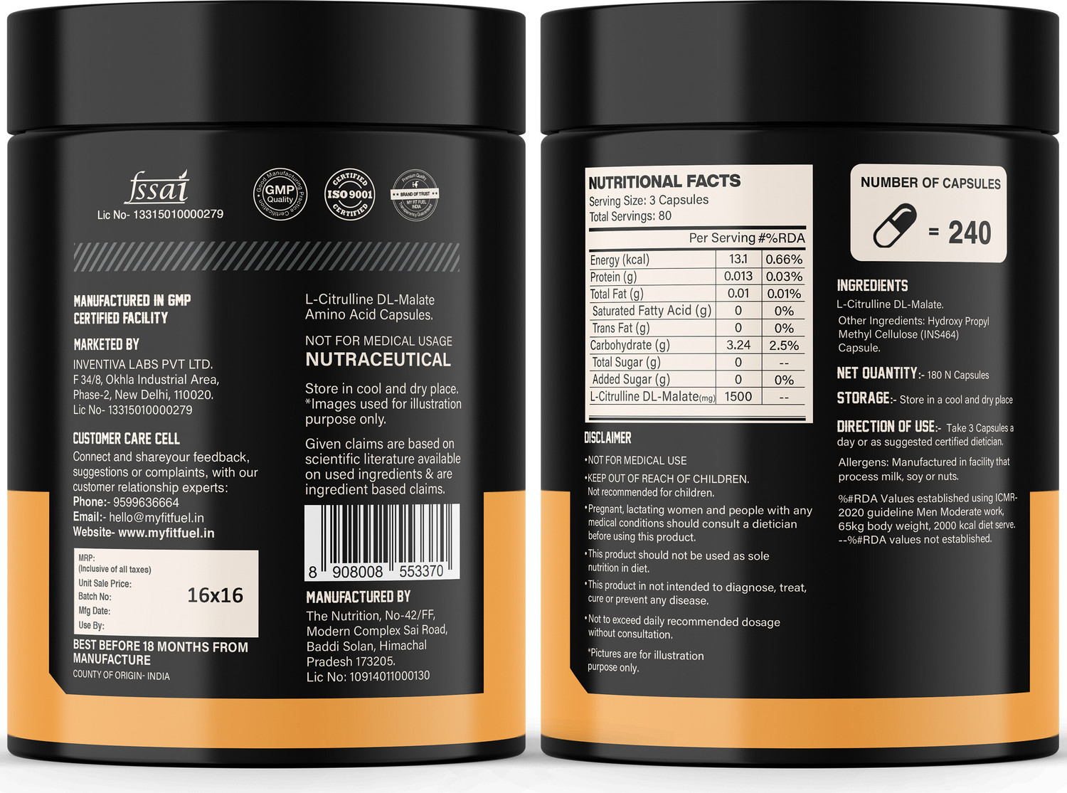 Image of MyFitFuel Citrulline Malate (500mg) Capsule