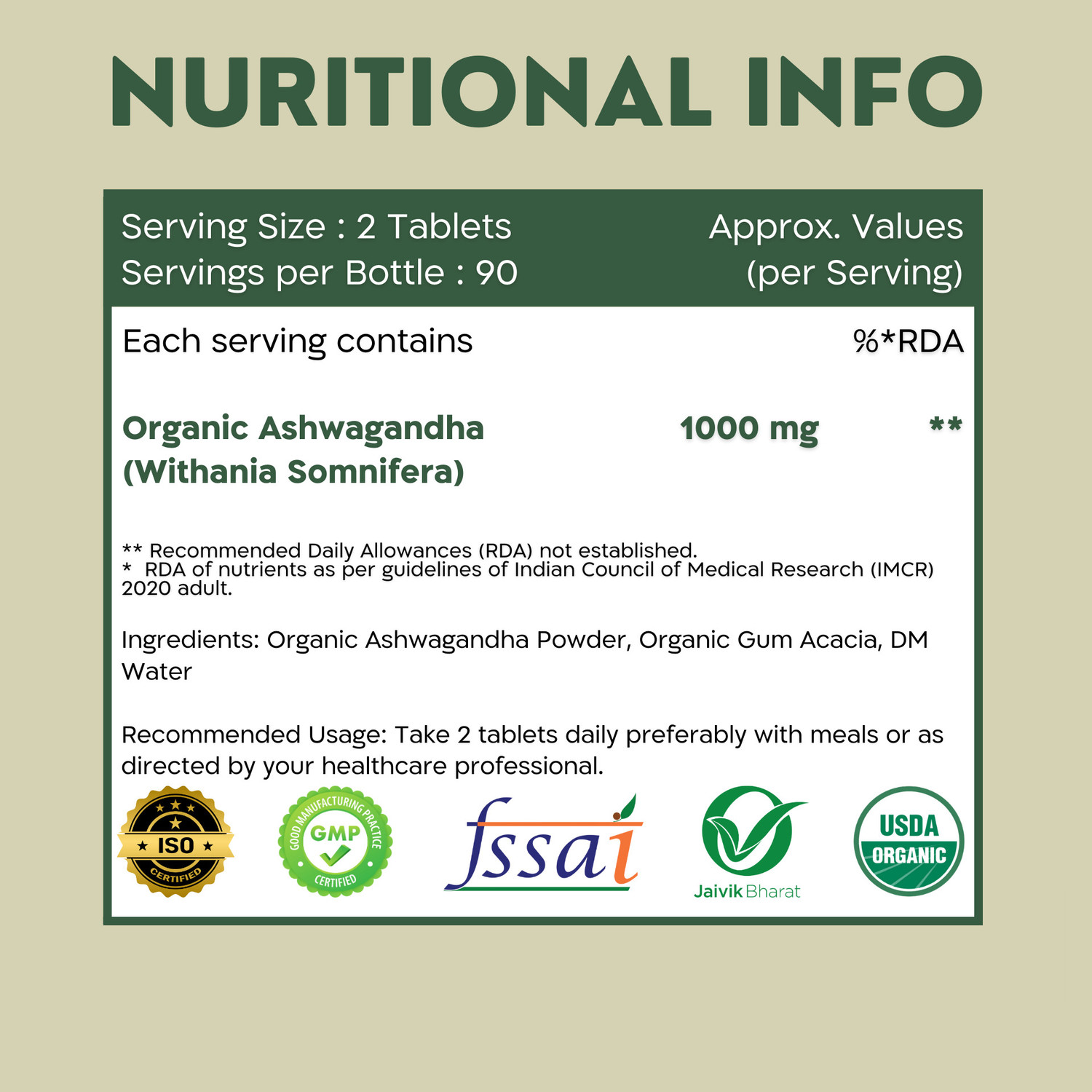 Image of Nutrabud Organics Ashwagandha 1000mg - Supports Strength, Energy & Stress Relief