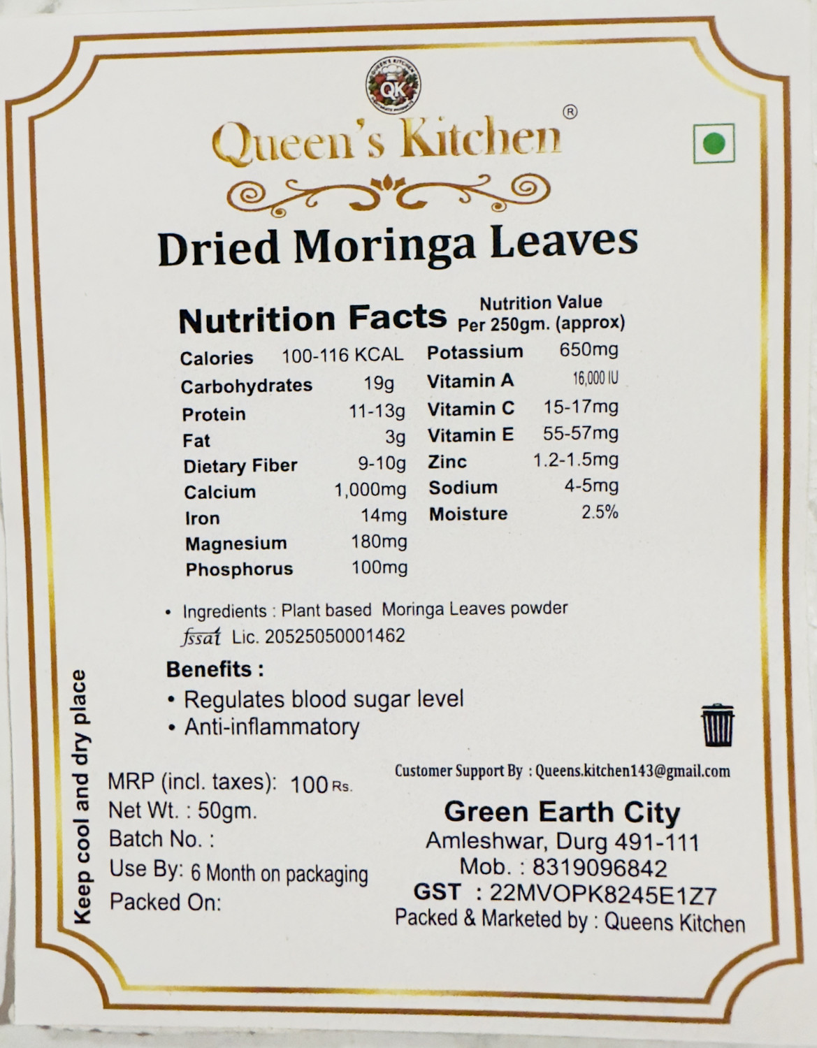 Image of Queens kitchen Moringa powder 50g