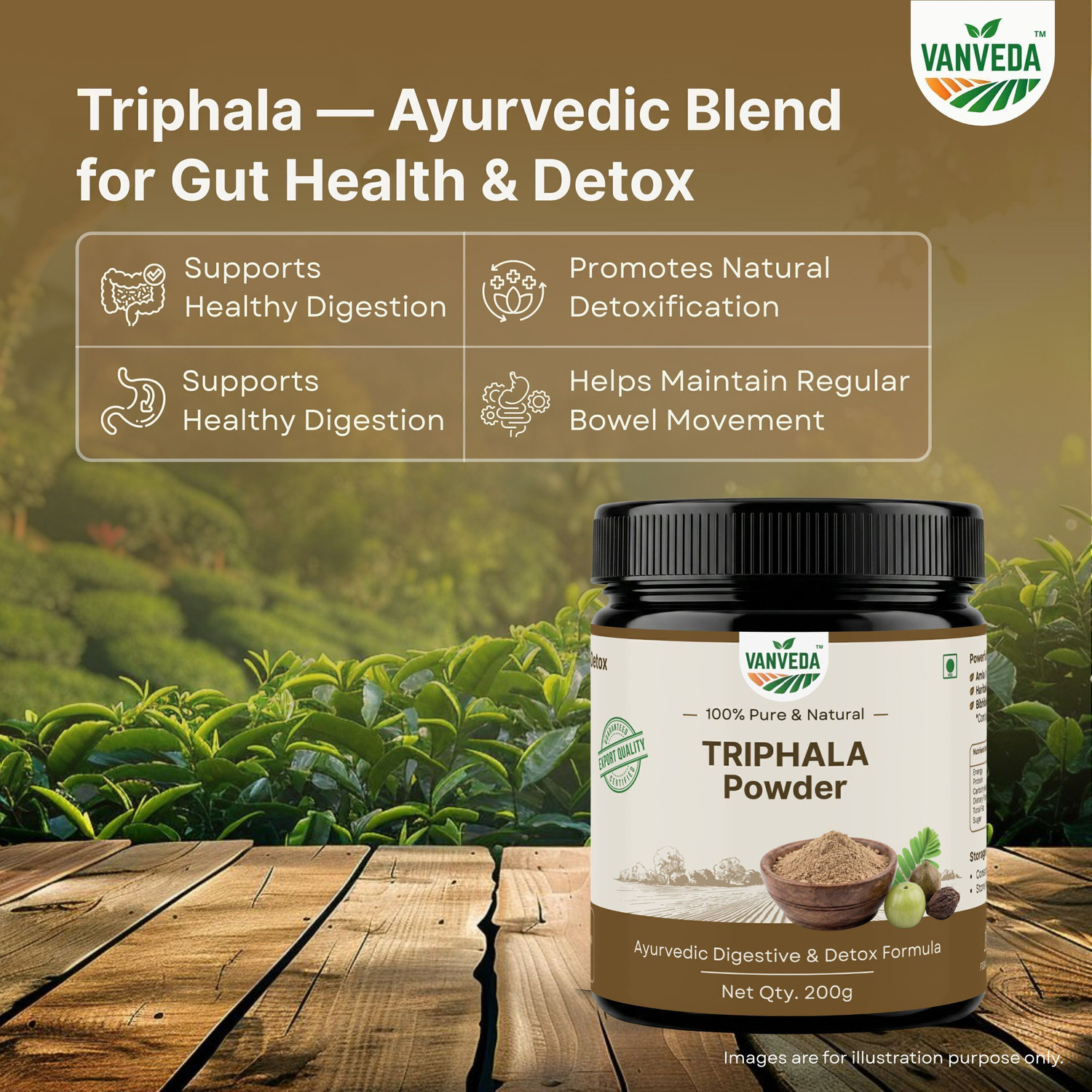 Image of Vanveda Organic Triphala Powder | Promotes Gut Health | Ayurvedic Digestive Support 200G