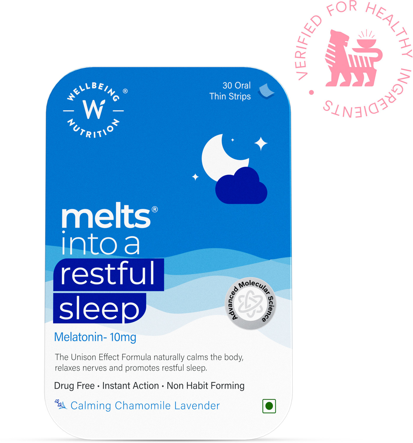 Image of Wellbeing Nutrition Melts Restful Sleep Plant-Based Melatonin 10mg for Natural Sleep Cycle (30 No)