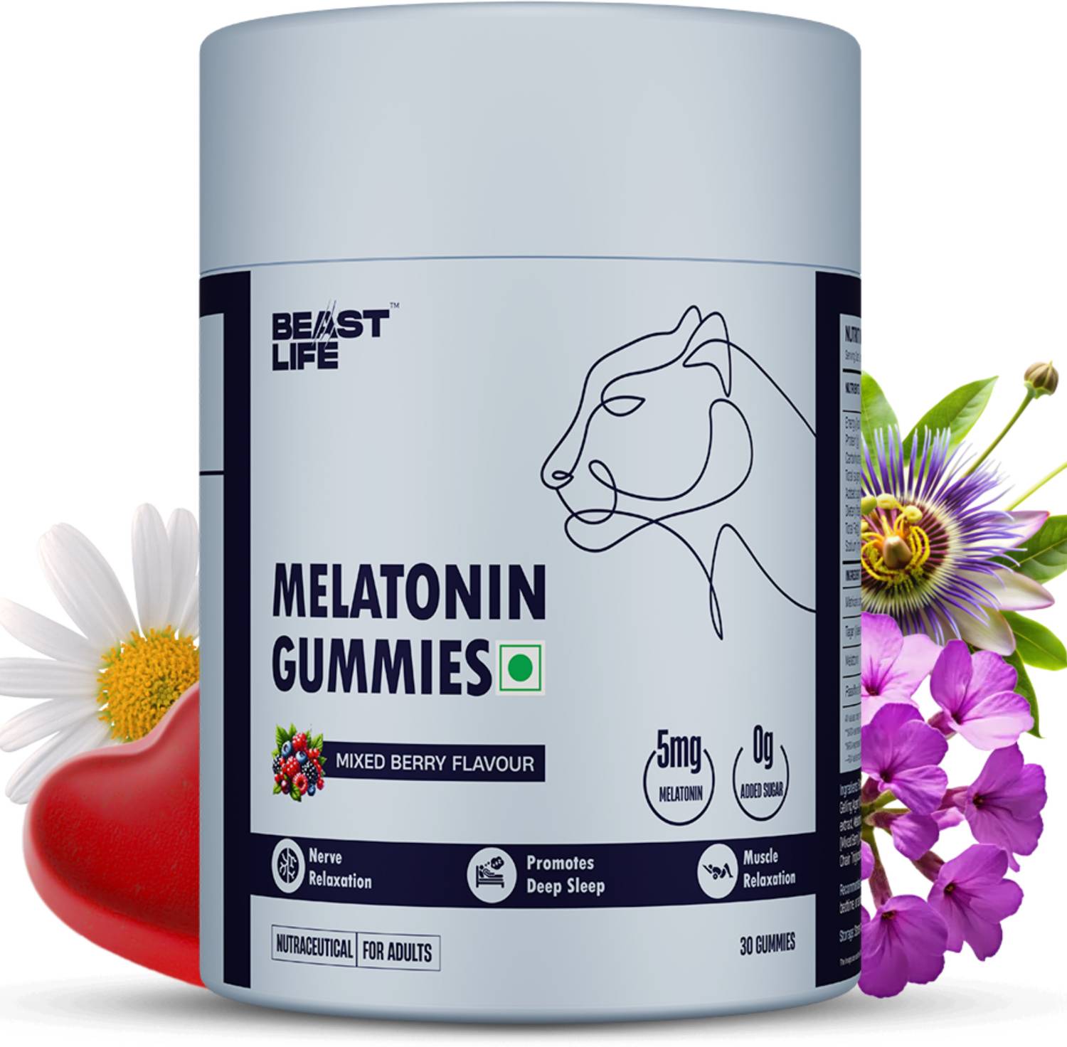 BeastLife Melatonin Gummies 5mg- Promotes Deep Sleep | Non-Habit Forming | Relieves Stress