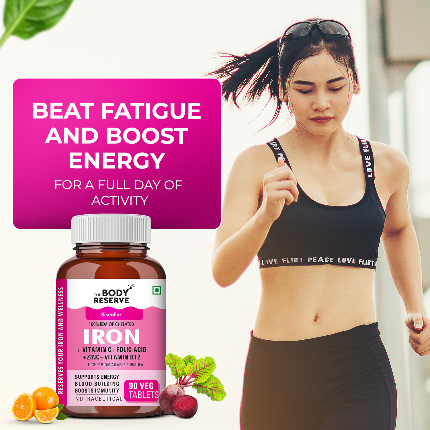 Image of THE BODY RESERVE Chelated Iron Tablets for Women & Men with Folic Acid | Iron Supplement,B12,Zinc