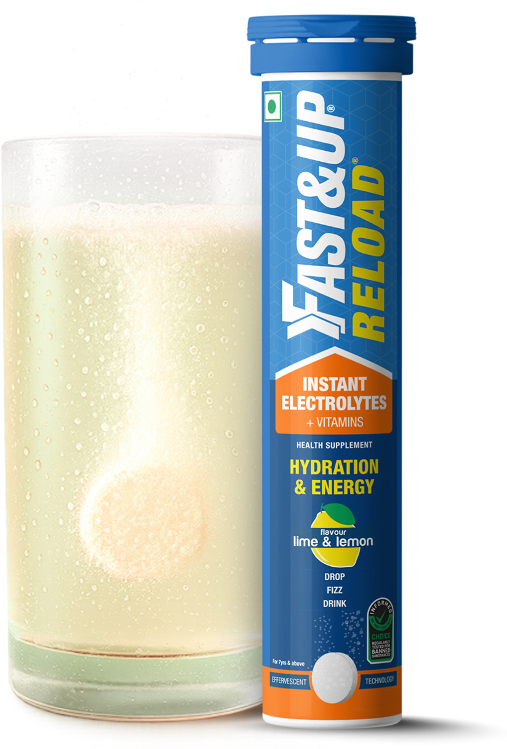 Image of FAST&UP Reload Instant Electrolyte Energy Drink, Effervescent Tablets, Lime & Lemon