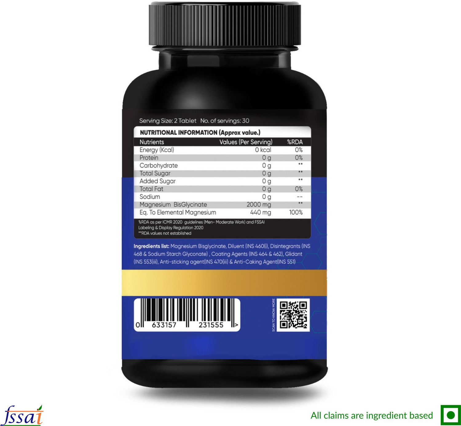 Image of Ayuvana Magnesium Bisglycinate Tablets 2000mg 440mg Elemental Muscle Sleep