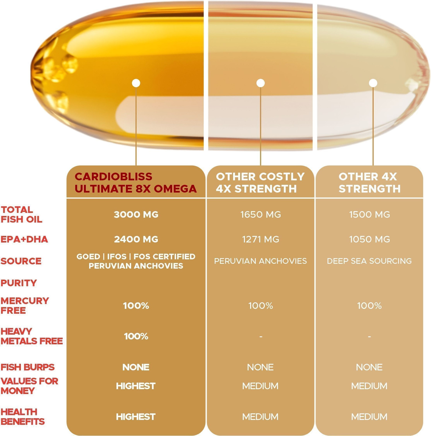 Image of Bliss Welness Omega 3 Fish Oil Capsules with 1400mg EPA & 1000mg DHA for Heart, Brain & Joints