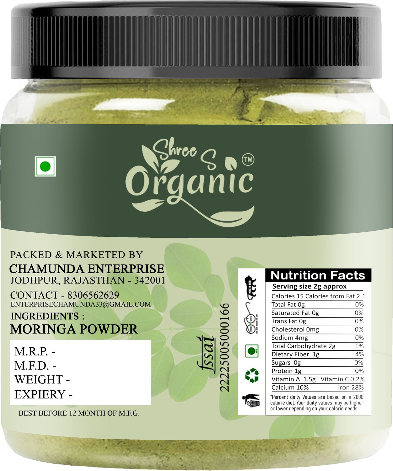 Image of SHREE S ORGANIC Pure Moringa Powder 250g - Natural Superfood | Immunity Booster | Rich in Iron
