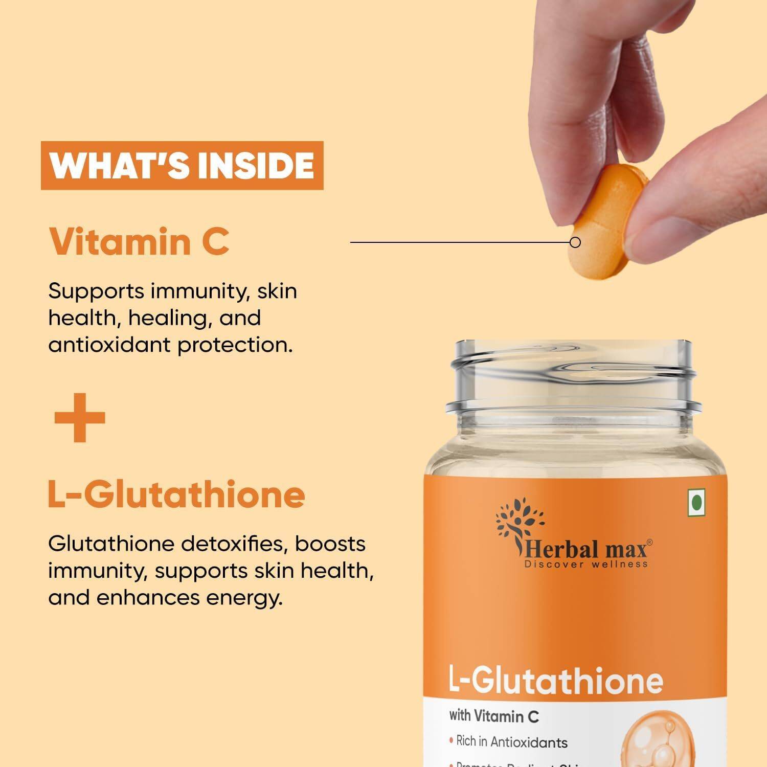 now glutathione 500mg price Herbal max L- Glutathione 500mg with Vitamin C, For Clear Skin Price in India