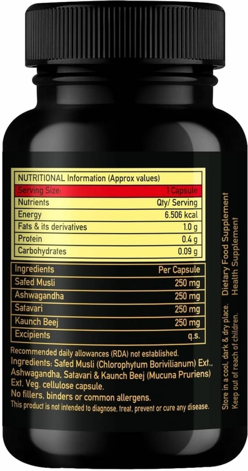 VITASTA Safed Musli, Ashwagandha, Satavari & Kaunch Beej Capsule - Image 2