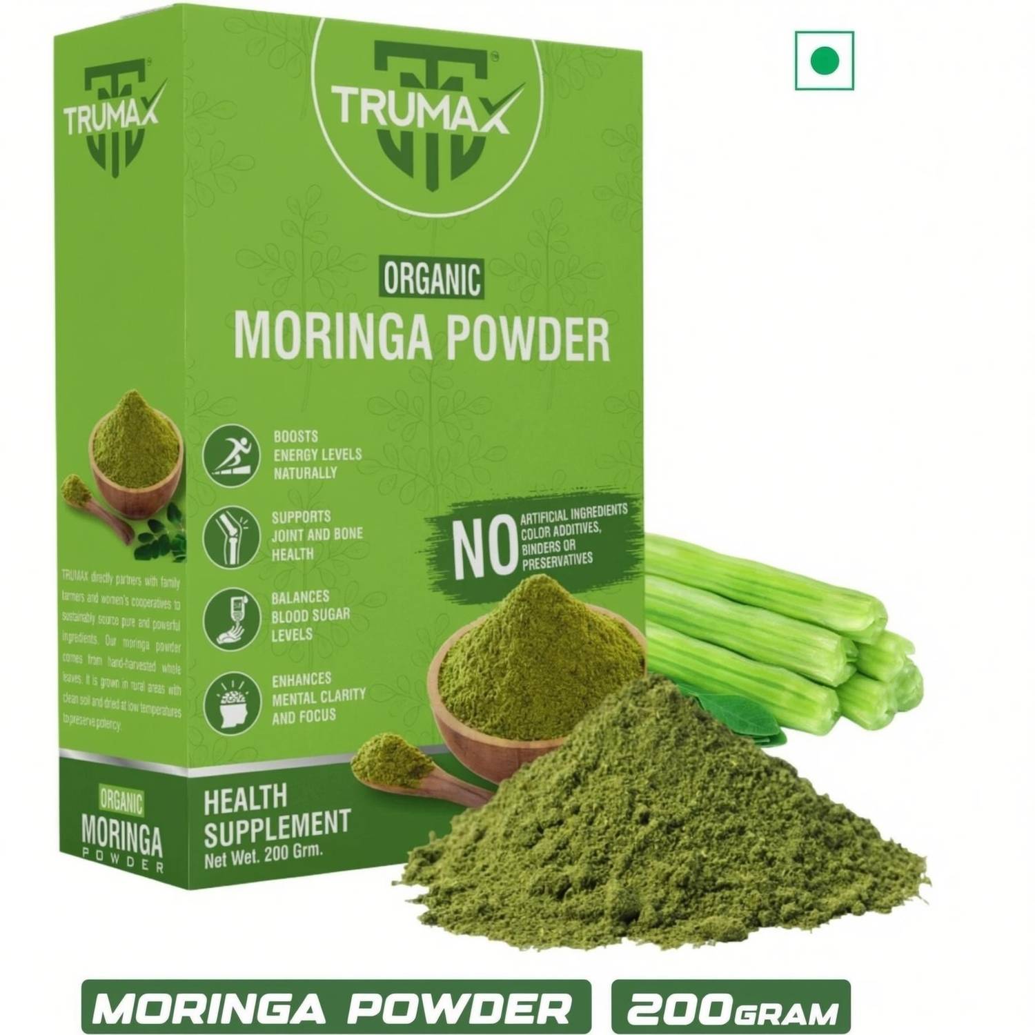 TRUMAX Organic Moringa Powder | Good for Immunity, Digestion, skincare and Haircare