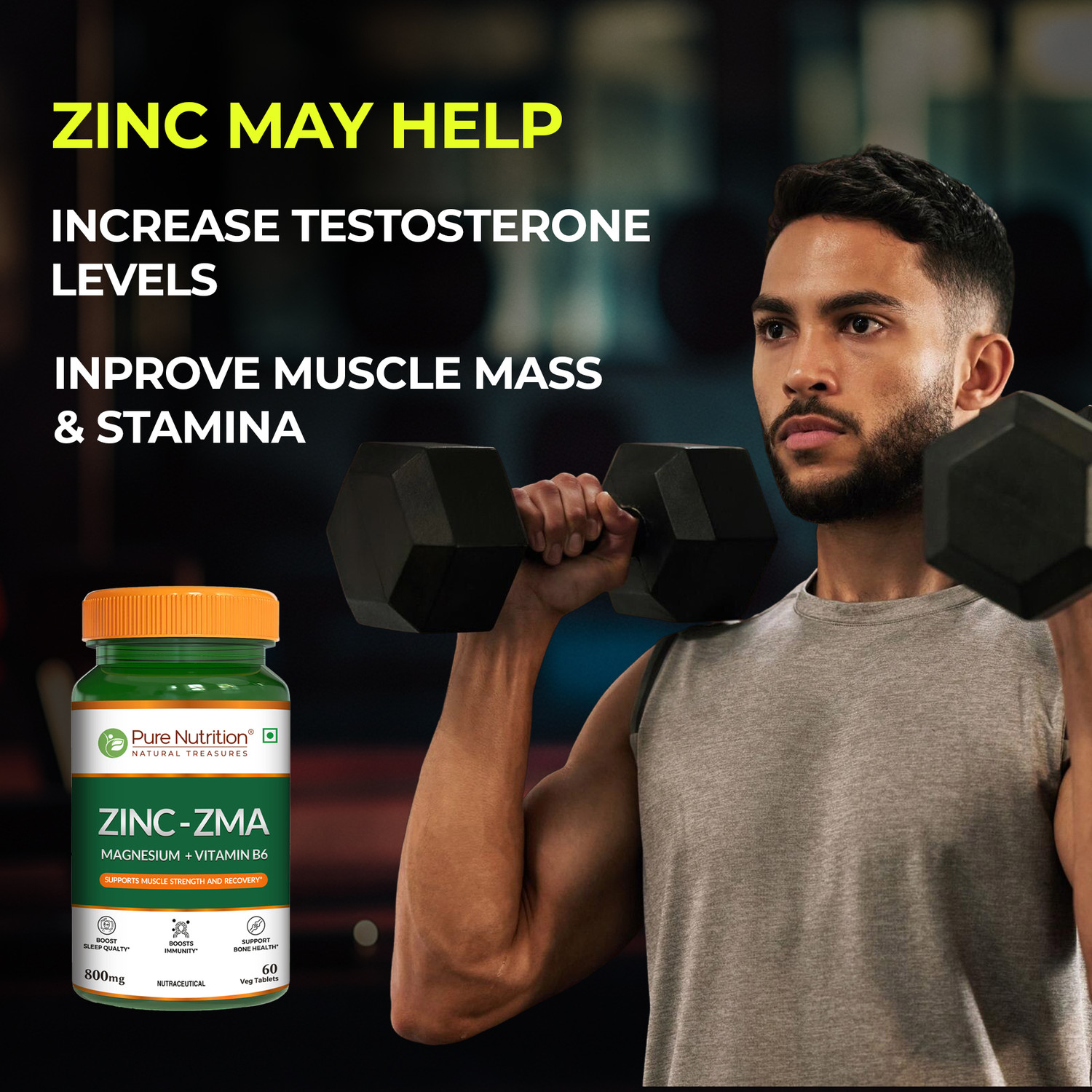 Image of Pure Nutrition Zinc ZMA (Zinc Magnesium Aspartate & Vitamin B6) 800mg | Nightime Recovery