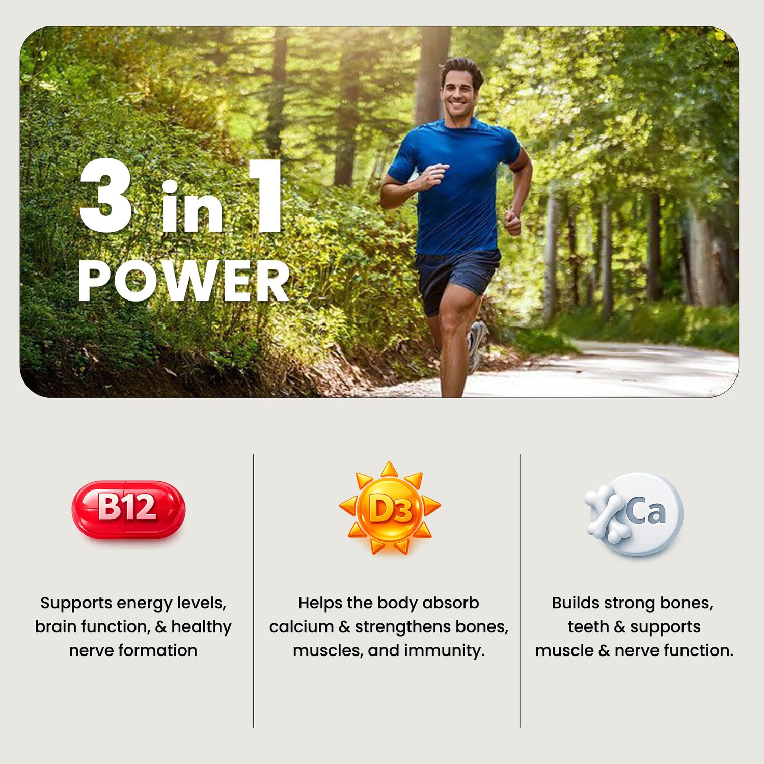 Image of earthvya Plant-Based Vitamin B12 Supplement + Calcium D3 for Energy, Bone & Immunity (60 Capsules)
