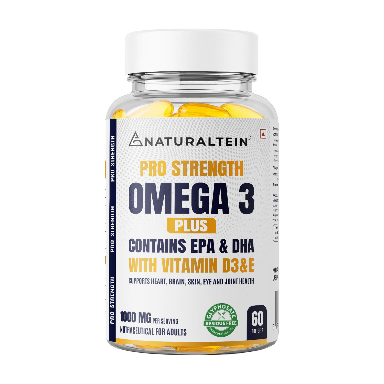 Image of NATURALTEIN Omega 3 Pro Plus Fish Oil| 1000mg with EPA 180mg DHA 120mg Vitamin D3 & E (60 Capsules)