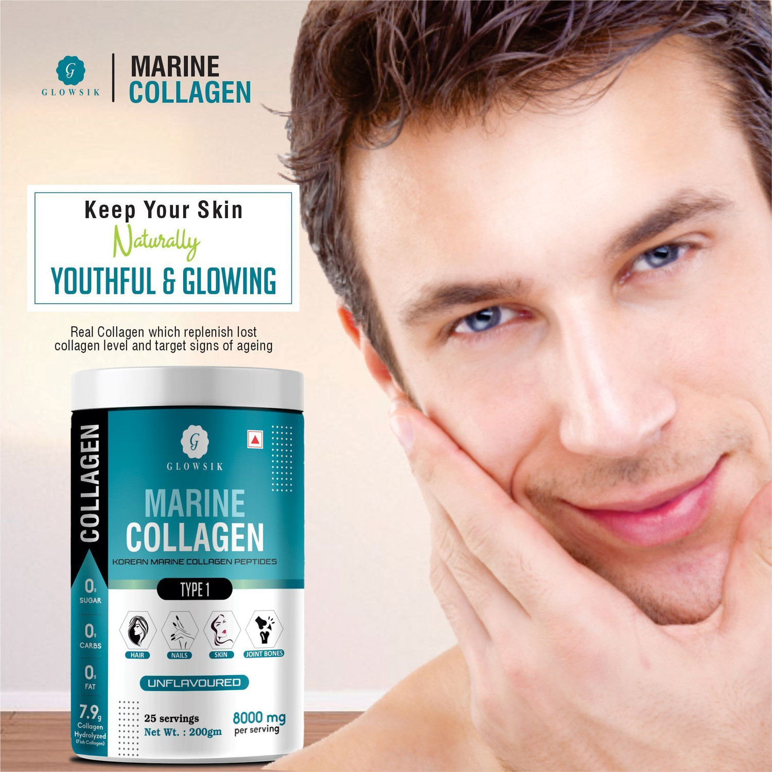 Image of G GLOWSIK Korean Marine Collagen Powder Hydrolyzed Collagen for Glow & Healthy Skin , Hair