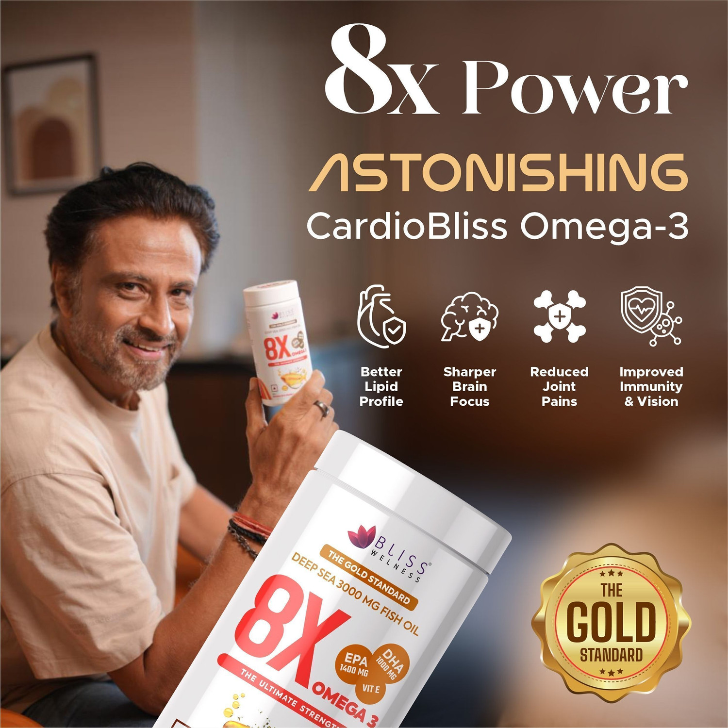 Image of Bliss Welness Omega 3 Fish Oil Capsules with 1400mg EPA & 1000mg DHA for Heart, Brain & Joints