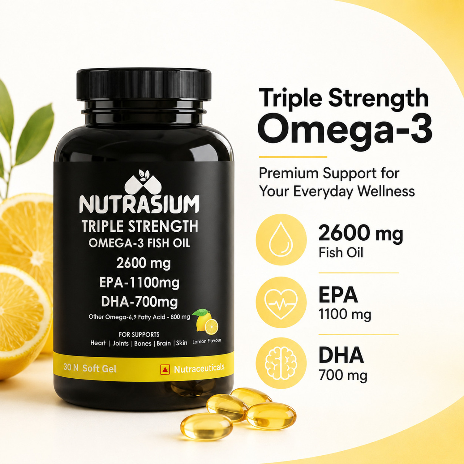 Image of NUTRASIUM Triple Strength Omega-3 Fish Oil | For Support Heart, Joint, Skin, Eyen Health.