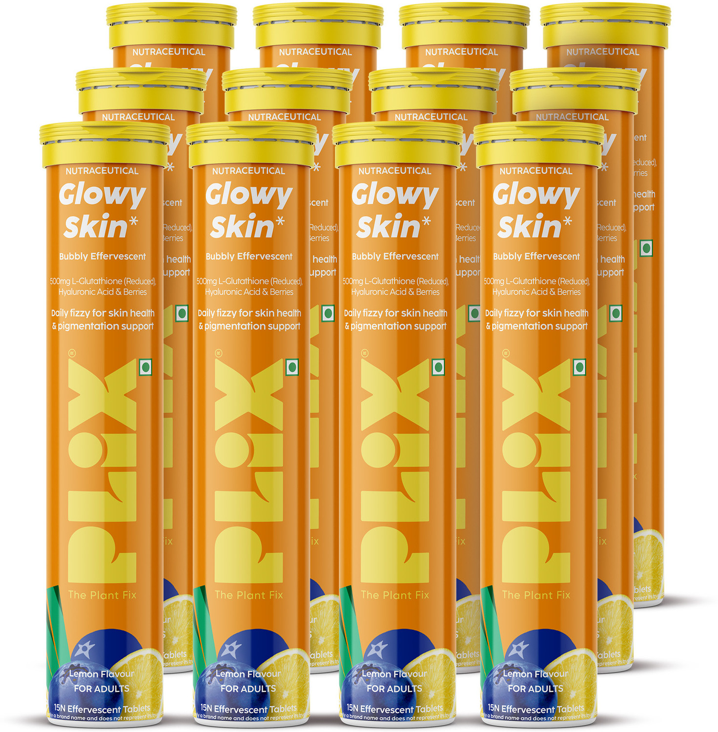 Image of The Plant Fix Plix Glowy Skin Effervescent With 500mg L-Glutathione & Vitamin C | Lemon