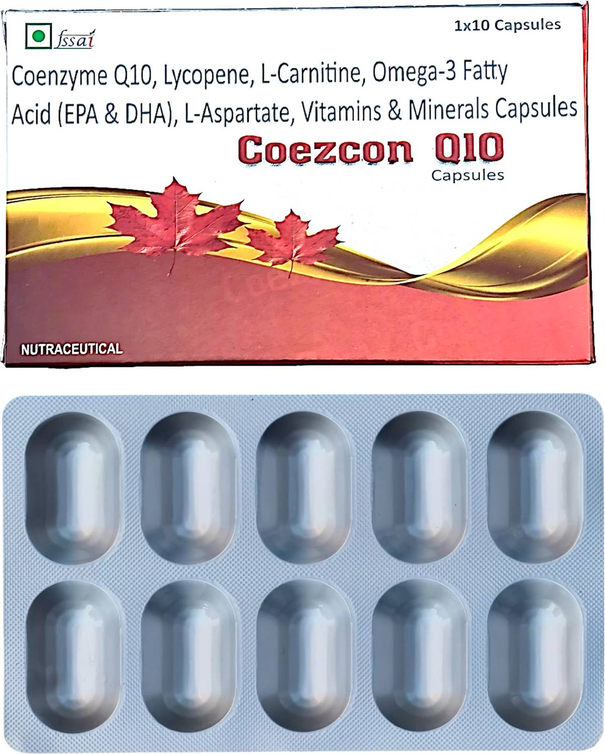 Coezcon Coenzyme q10 300mg, L-Carnitine,Lycopene,Omega 3,Zinc,Vitamin E,B12  Veg Capsule Price in India