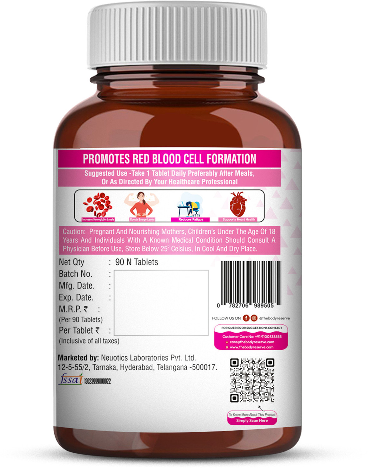 Image of THE BODY RESERVE Chelated Iron Tablets for Women & Men with Folic Acid | Iron Supplement,B12,Zinc