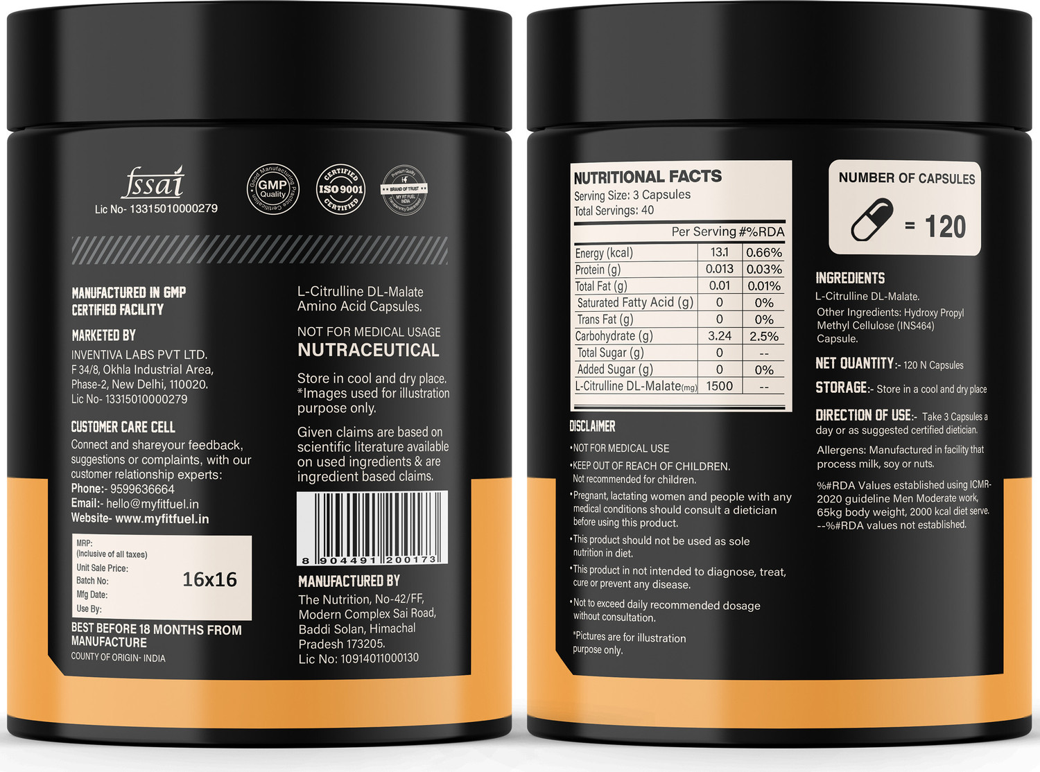 Image of MyFitFuel Citrulline Malate (1500mg) 120 Capsule