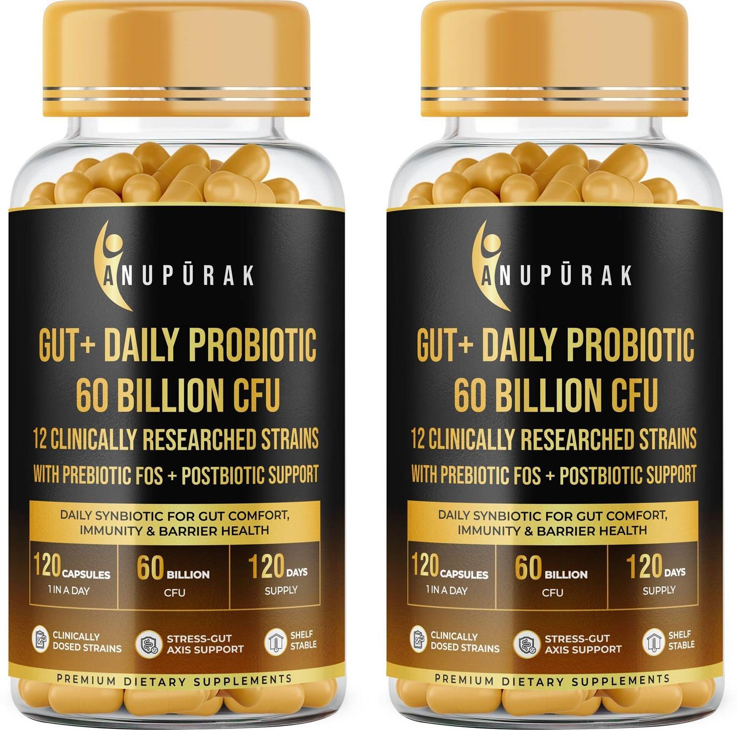 Anupurak Probiotic 60B CFU | 12 Strains with Prebiotics & Postbiotic | Daily Gut Support