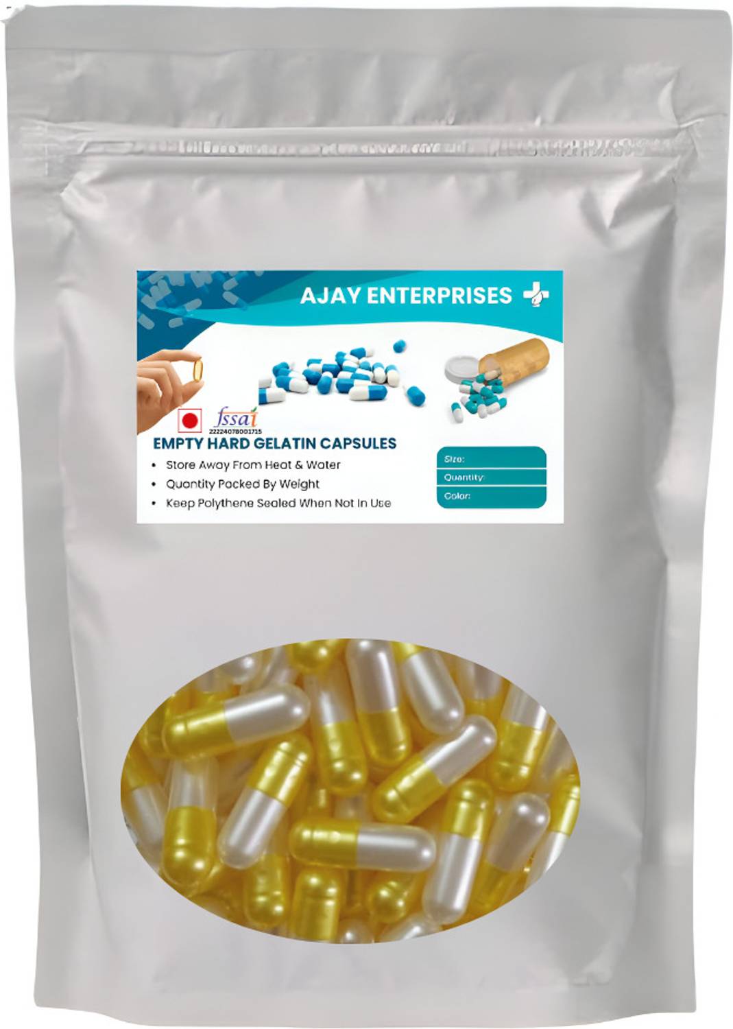 Ajay Enterprises Empty Gelatin Capsules Pharma Raw Materials (Silver,Yellow(Size 0)500Pieces)