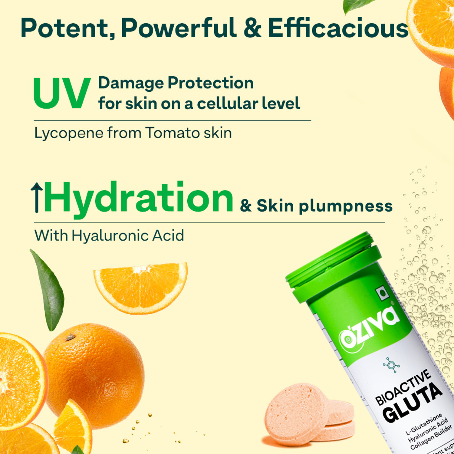 Image of OZiva Bioactive Gluta Fizzy (Strawberry & Orange)To Reduce Pigmentation,5 Antioxidants