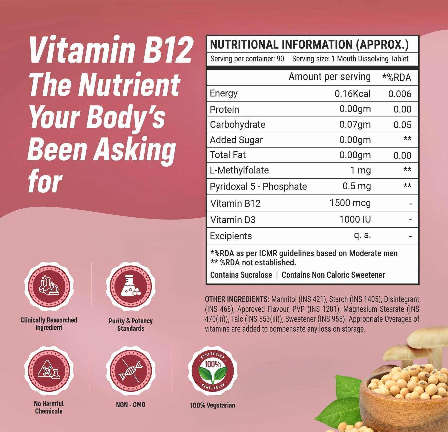 sainebio Vitamin B12 1500 mcg with L-Methylfolate, B6 & D3 - Image 3