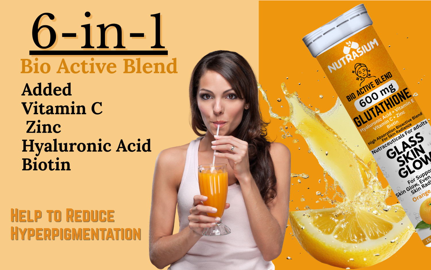 Image of NUTRASIUM L-Glutathione 600 mg with hyaluronic acid for skin whitening and glow