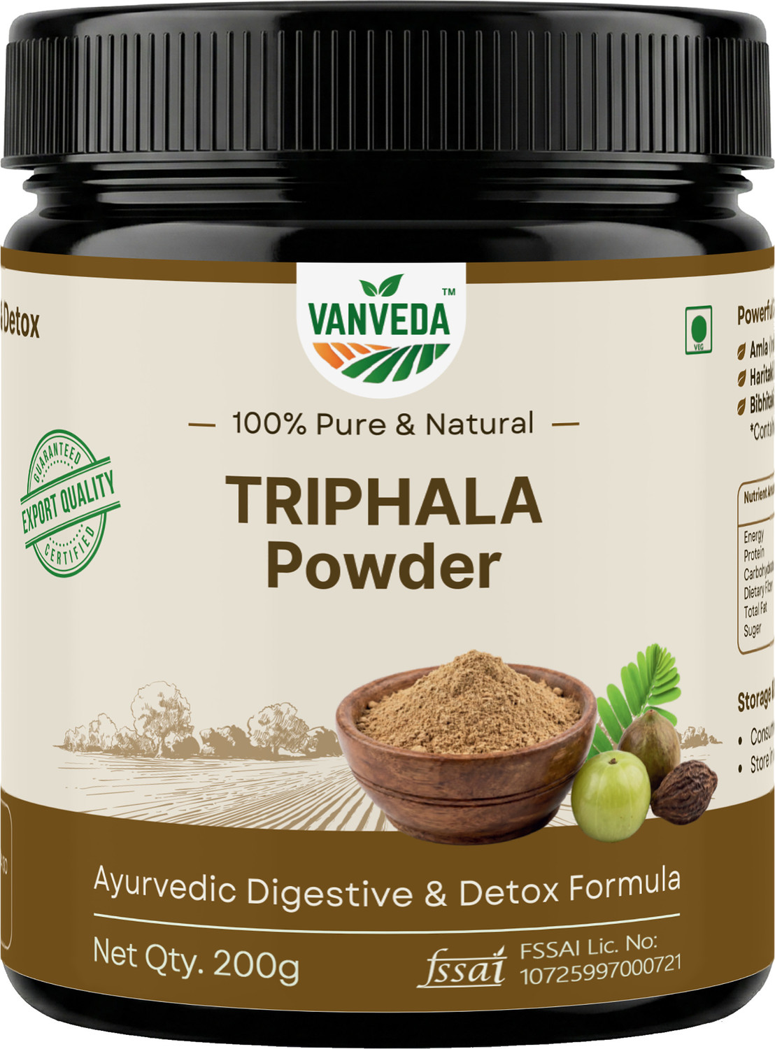 Image of Vanveda Organic Triphala Powder | Promotes Gut Health | Ayurvedic Digestive Support 200G