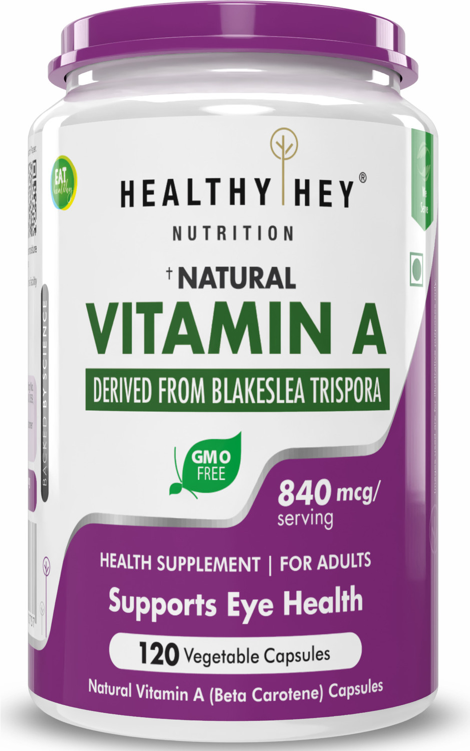 Image of HealthyHey Nutrition Natural Vitamin A from Beta Carotene | Non-Synthetic -120 Veg Capsules