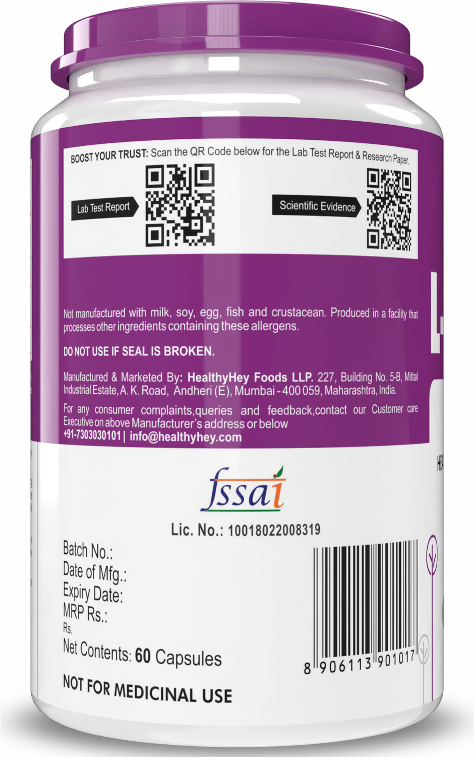 Image of HealthyHey Nutrition L-Leucine Capsule 1000mg Per Serving 60 Capsules