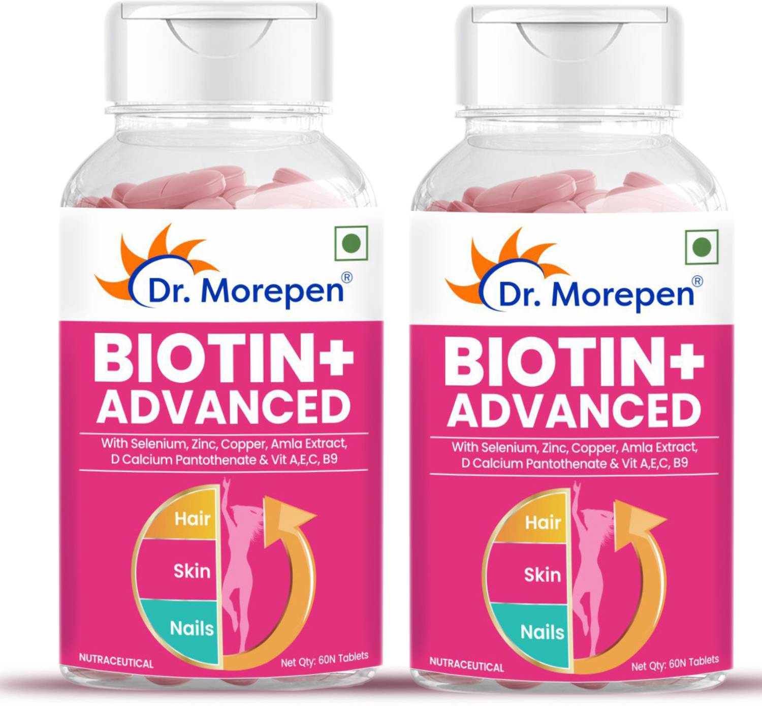 Dr. Morepen Biotin+ For Hair Growth, Skin & Nails | Multivitamins + Natural Extracts