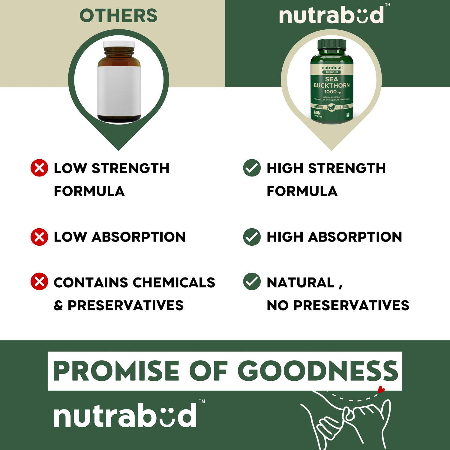Image of Nutrabud Organics Sea Buckthorn 1000mg - For Immunity, Skin Glow, Heart Health & Detox