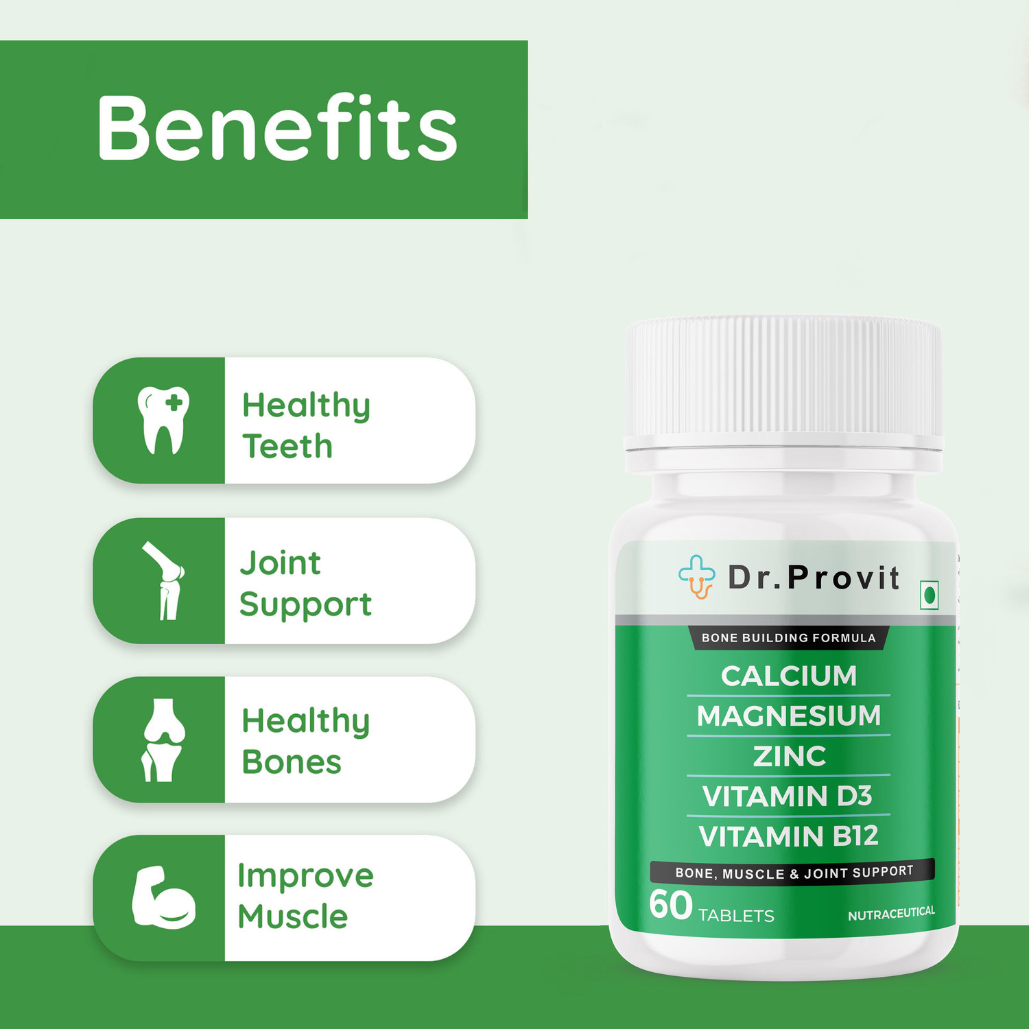 Image of Dr.Provit Calcium 1000mg with Vitamin D3, Magnesium, Zinc & Vitamin B12 For Bone Health