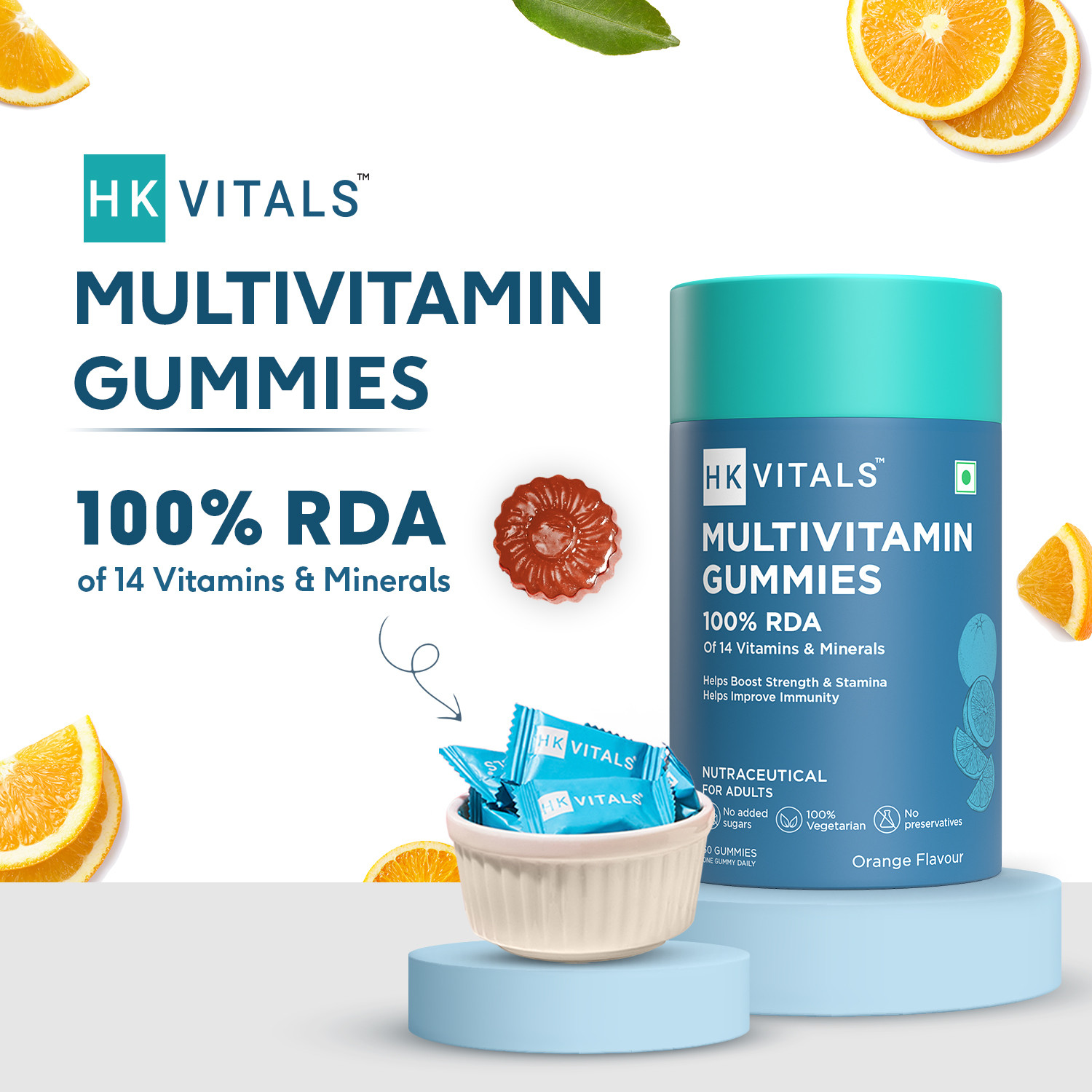 Image of hk vitals Multivitamin Gummies, Orange | Supports Energy, Immunity & Joint Health