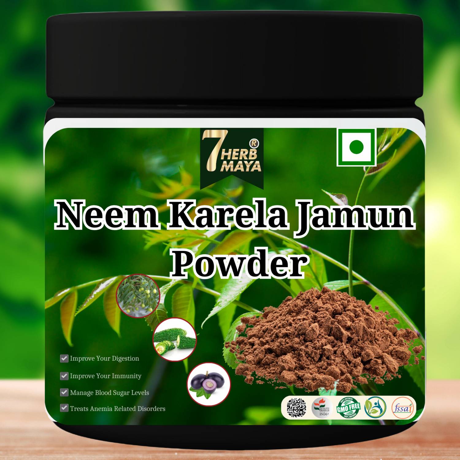 7Herbmaya Neem Karela Jamun Powder - For Maintaining Blood Sugar Level | Neem Karela Jamun