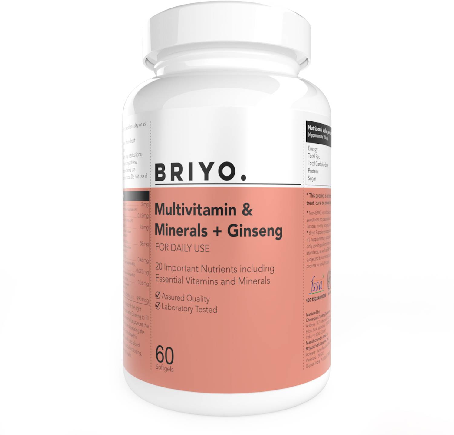 BRIYOSIS Briyo. Multivitamin & Multimineral with ginseng