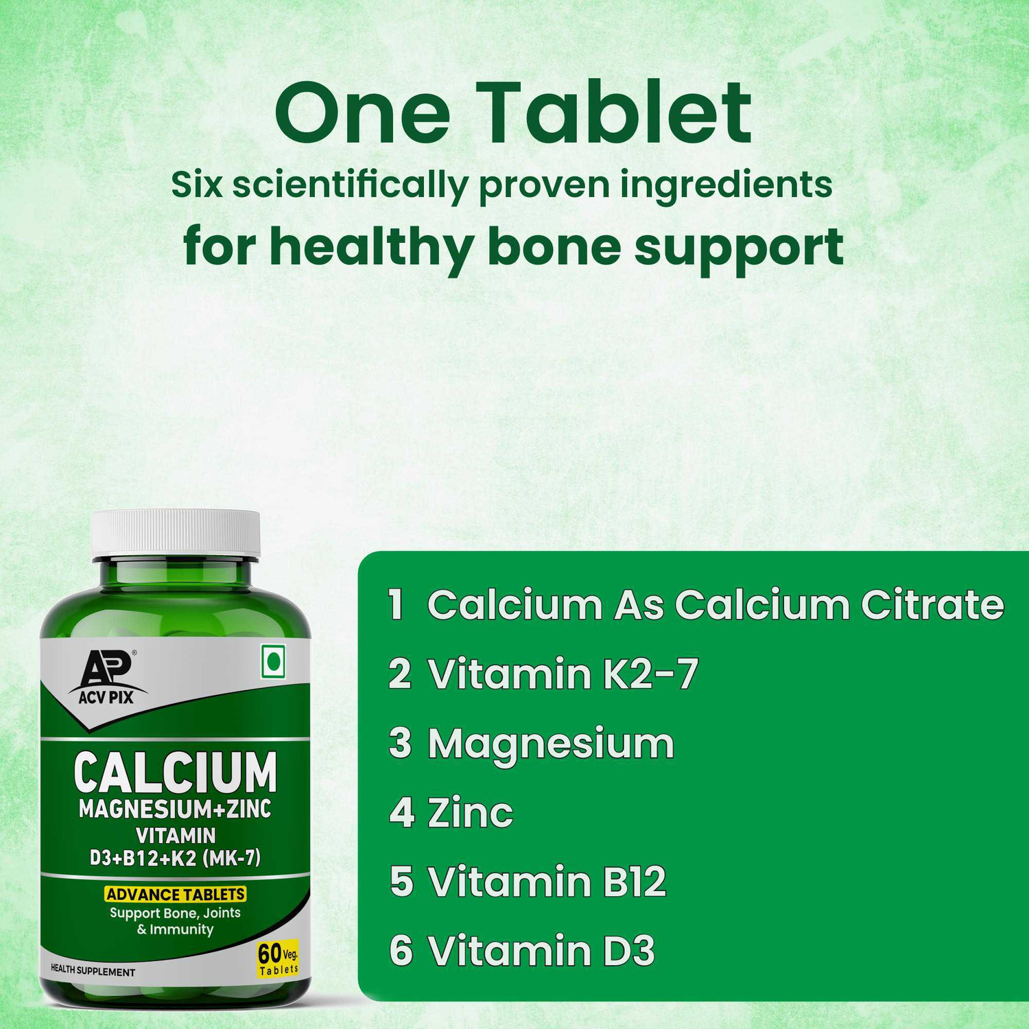 Image of acv-pix calcium magnesium zinc tablet for Women & Men | strong bone