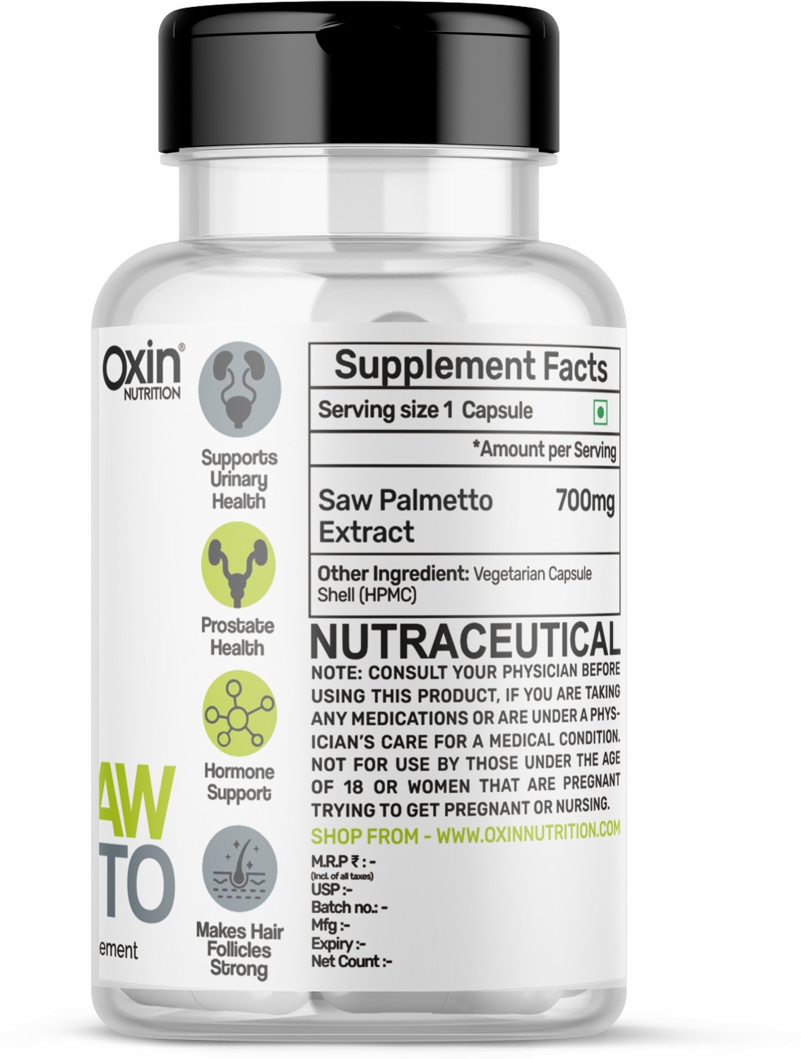 Image of Oxin Nutrition Saw Palmetto Extract 700mg Capsules