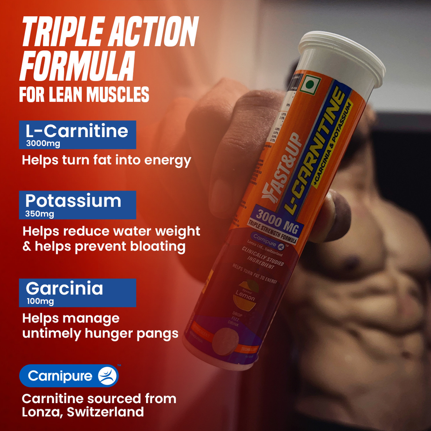 Image of FAST&UP L-CARNITINE 3000 MG - TRIPLE ACTION FORMULA FOR FASTER FAT BURN (Orange)